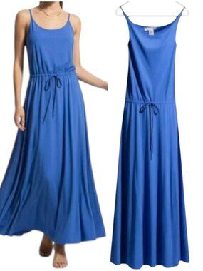 Diane von Furstenberg Maxi Dress Blue Silk Blend Drawstring Size 2